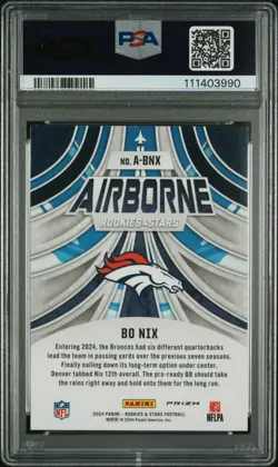 2024 Panini Rookies & Stars - Airborne Bo Nix #A-BNX Longevity (RC) PSA 10 - Image 2