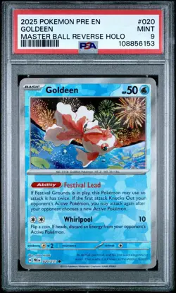 Goldeen Master Ball Reverse PSA 9 Mint 2025 Pokemon S&V Prismatic Evolutions 020 - Image 1