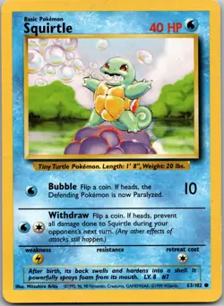 Squirtle 63/102 Common Base Set Unlimited Pokemon Moderately Played - Image 1