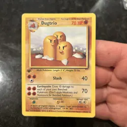 Dugtrio 1st Edition Base Set Rare Pokemon Card 19/102 70 HP English 1999 - Image 1