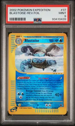 2002 POKEMON EXPEDITION #37 BLASTOISE-REVERSE FOIL PSA 9 - Image 1