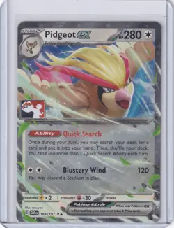 Pidgeot ex - 164/197 Play! series Stamped Promo Pokemon Card Prize Pack 4 NM OBF - Image 1