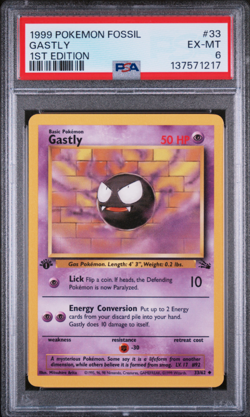 PSA 6 1999 POKEMON FOSSIL # 33 GASTLY 1ST EDITION - Image 1
