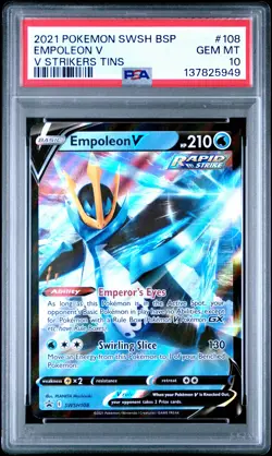 2021 POKEMON SWSH BLACK STAR PROMO V STRIKERS TINS #108 EMPOLEON V PSA 10 - Image 1