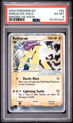 2004 POKEMON EX TEAM MAGMA VS TEAM AQUA #92 RAIKOU EX-HOLO PSA 6 - Image 1