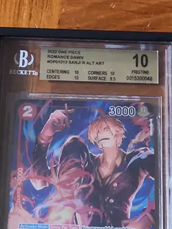 One Piece Pre Errata Sanji (Parallel) OP01-013 Romance Dawn Foil Beckett 10 - Image 3