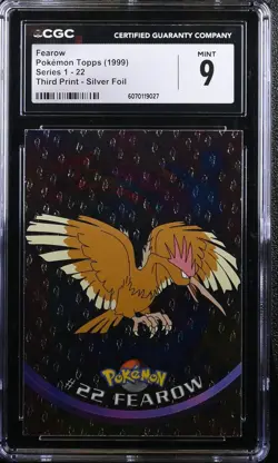 CGC 9 Fearow Silver Holo 22 Topps Series 1 Third Print 1999 Pokemon Card - Image 1
