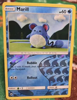 Marill 34/147 Sm-Burning Shadows Reverse Holo Crocheted Art Pokemon Card - Image 1