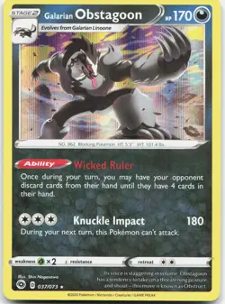 Galarian Obstagoon 037/073 Holo Rare Champion's Path Pokemon Holo Near Mint - Image 1