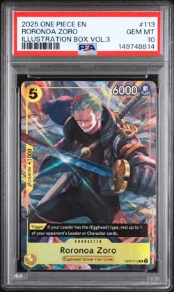 PSA 10 2025 ONE PIECE PROMOS 113 RORONOA ZORO ILLUSTRATION BOX VOL.3 - Image 1