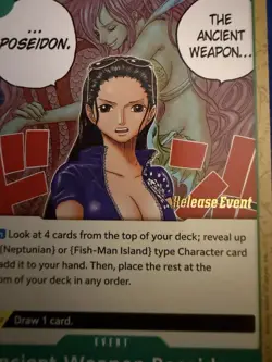 One Piece TCG Ancient Weapon Poseidon Release stamp Shirahoshi Robin Promo - Image 1