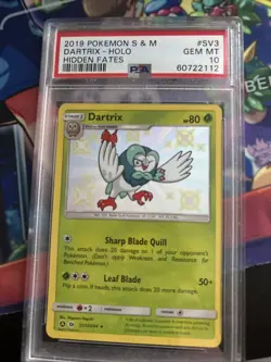 2019 POKEMON SUN & MOON HIDDEN FATES #SV3 DARTRIX-HOLO PSA 10 - Image 1