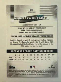 2026 Topps Finest #321 Munetaka Murakami Super Rare (Case Hit) 🔥 - Image 2