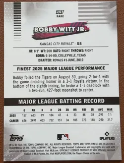 2026 TOPPS FINEST BOBBY WITT JR. RARE SP ROYALS - Image 2