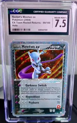 Rocket's Mewtwo ex 99/109 Team Rocket Returns EX Holo Ultra Rare Swirl🌀 CGC 7.5 - Image 1