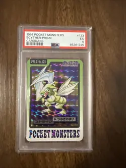 1997 Pokemon Japanese Carddass Pocket Monsters File #123 Scyther Prism PSA 5 - Image 1