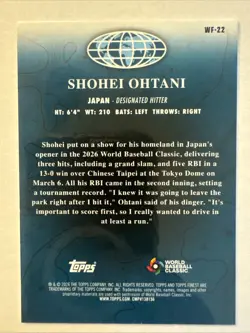 Topps Finest 2026 World's Finest Shohei Ohtani Japan Baseball WF-22 - Image 2