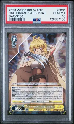PSA 10 WEISS SCHWARZ SWORD ART ONLINE SAO E001 INFORMANT ARGO THE RAT POP 3 - Image 1