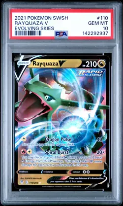 2021 POKEMON SWORD & SHIELD EVOLVING SKIES #110 RAYQUAZA V PSA 10 - Image 1