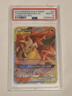 PSA 10 Charizard & Braixen GX 22/236 Ultra Cosmic Eclipse Tag Team Pokemon - Image 1