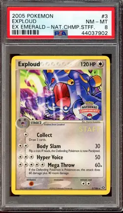 2005 Pokemon Ex Emerald #3 Exploud National Championships STAFF Card PSA 8 - Image 2
