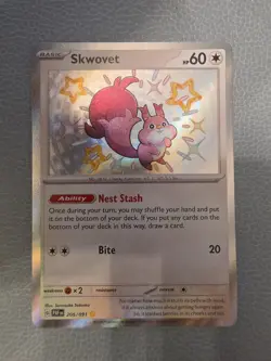 Skwovet 205/091 Paldean Fates Baby Shiny Pokemon TCG Card - Image 1