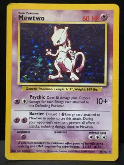 Mewtwo 10/102 Base Set Rare Unlimited Holo Pokemon Card MP - Image 1