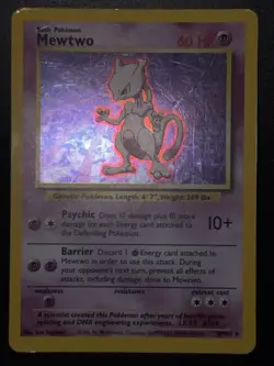 Mewtwo 10/102 Base Set Rare Unlimited Holo Pokemon Card MP - Image 2