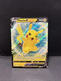 Pokemon TCG Sword & Shield Black Star Promo Pikachu v Full Art Holo Card SWSH198 - Image 1