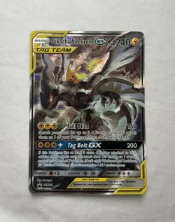 Pikachu & Zekrom GX TAG TEAM Full Art Holo Promo SM168 Lightly Played - Image 1