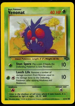Venonat 63/64 Common Jungle Pokemon Unlimited Lightly Played - Image 1
