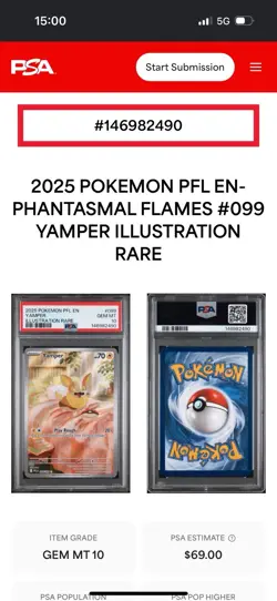 PSA 10 2025 POKEMON PFL EN-PHANTASMAL FLAMES #099 YAMPER ILLUSTRATION RARE - Image 3