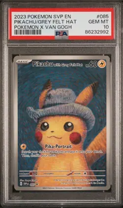 2023 POKEMON SVP EN-SV BLACK STAR PROMO #085 PIKACHU WITH GREY FELT HAT PSA 10 - Image 1