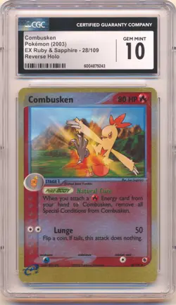 2003 POKEMON EX RUBY & SAPPHIRE COMBUSKEN REVERSE HOLO #28/109 CGC 10 POP 5!!!! - Image 1