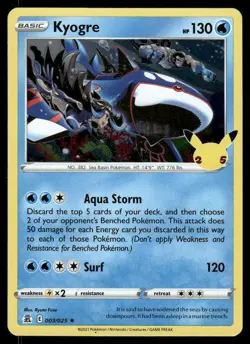 Pokemon Cards Kyogre 003/025 Celebrations Rare NM *3 - Image 1