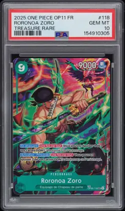 PSA 10 2025 ONE PIECE FRENCH OP11 A FIST OF DIVINE SPEED 118 RORONOA ZORO TR - Image 1