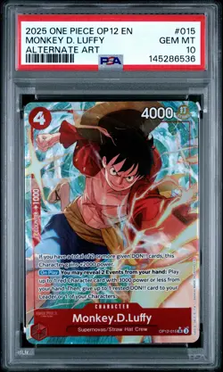 2025 ONE PIECE OP12-LEGACY OF THE MASTER ALTERNATE ART MONKEY D. LUFFY PSA 10 - Image 1