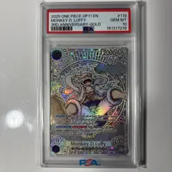 PSA 10 Gem Mint Monkey D Luffy 3rd Anni Gold SP OP11 English One Piece OP05-119 - Image 1