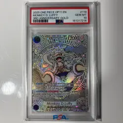 PSA 10 Gem Mint Monkey D Luffy 3rd Anni Gold SP OP11 English One Piece OP05-119 - Image 2