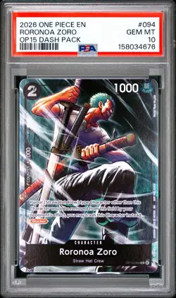 2026 ONE PIECE ADVENTURE ON KAMI'S ISLAND DASH PACK #094 RORONOA ZORO PSA 10 - Image 1