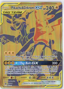 Pokemon TCG Zekrom and Pikachu GX SM248 2021 Black Star Promo Gold Full Art NM - Image 1
