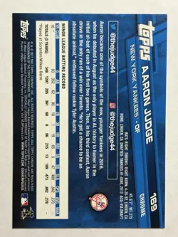 2017 Topps Chrome Aaron Judge #169 Catching Rookie RC Yankees - Image 2
