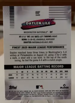 2026 Topps Finest Daylen Lile Rare #257 Washington Nationals - Image 2