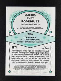 Endy Rodriguez 2024 Topps Brooklyn Collection White RC ROOKIE AUTO 41/99 PIRATES - Image 2