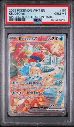 2025 POKEMON WHT EN-WHITE FLARE SPECIAL ILLUSTRATION RARE #167 KELDEO EX PSA 10 - Image 1