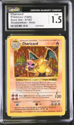 1999 Pokemon Base Set Charizard Holo CGC 1.5 #4/102 - Image 1