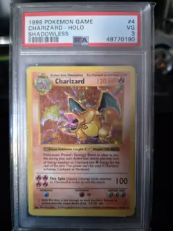 Pokemon Base Set Shadowless Charizard Holo Card 4/102 PSA 3 - Image 1