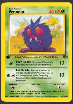 Venonat 63/64 1st Edition Jungle Pokemon Card 1999 LP - Image 1