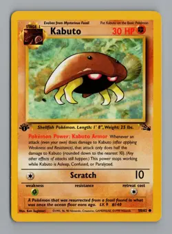 1999 Pokemon Fossil 1st Edition Kabuto 50/62 Common Vintage TCG NM - Image 1