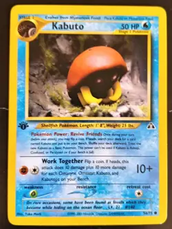 Pokemon TCG Kabuto 56/75 Neo Discovery 1st Edition Yuka Morii Pokemon Card - LP - Image 2